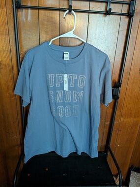 PINK Victoria's Secret Blue Graphic Tee - 'UP TO SNOW GOOD'
